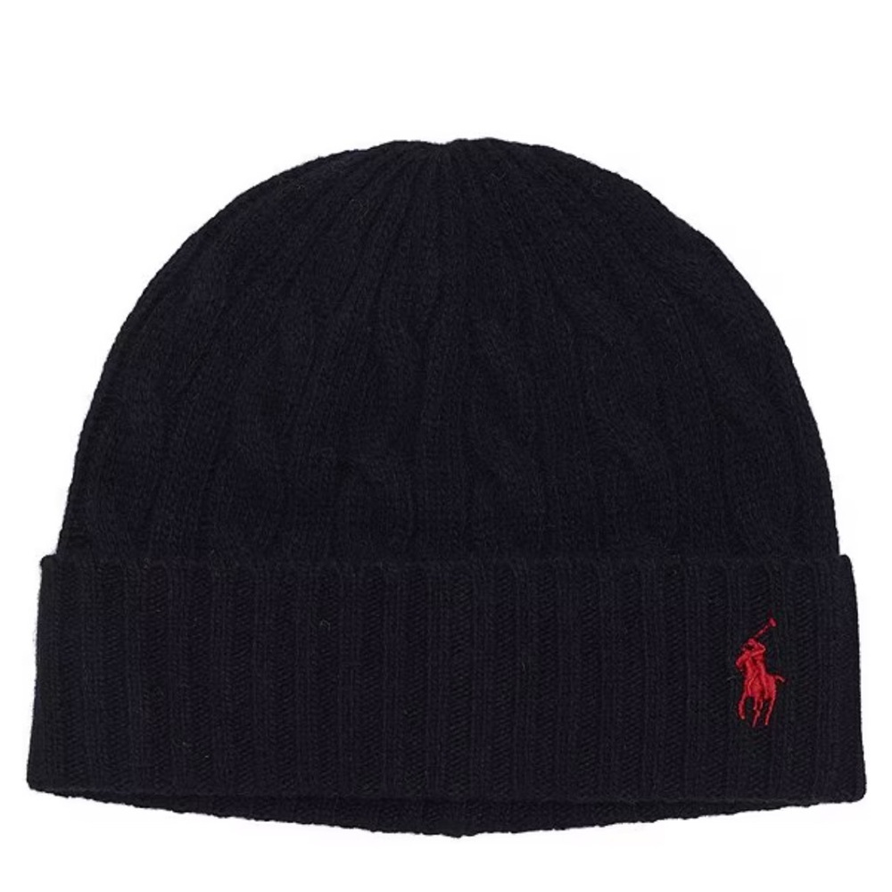 NWOT Polo Ralph Lauren Black Classic Cable Wool-Blend Beanie